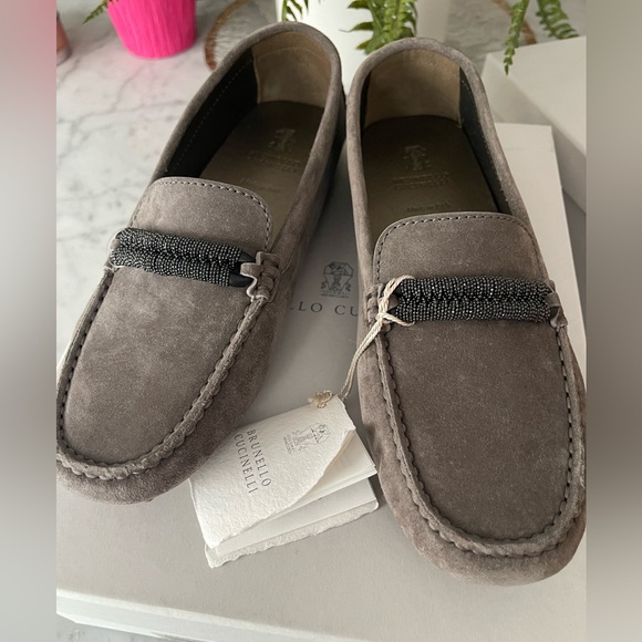 Brunello Cucinelli Grey Suede Loafers Size 38 New - Picture 2 of 9